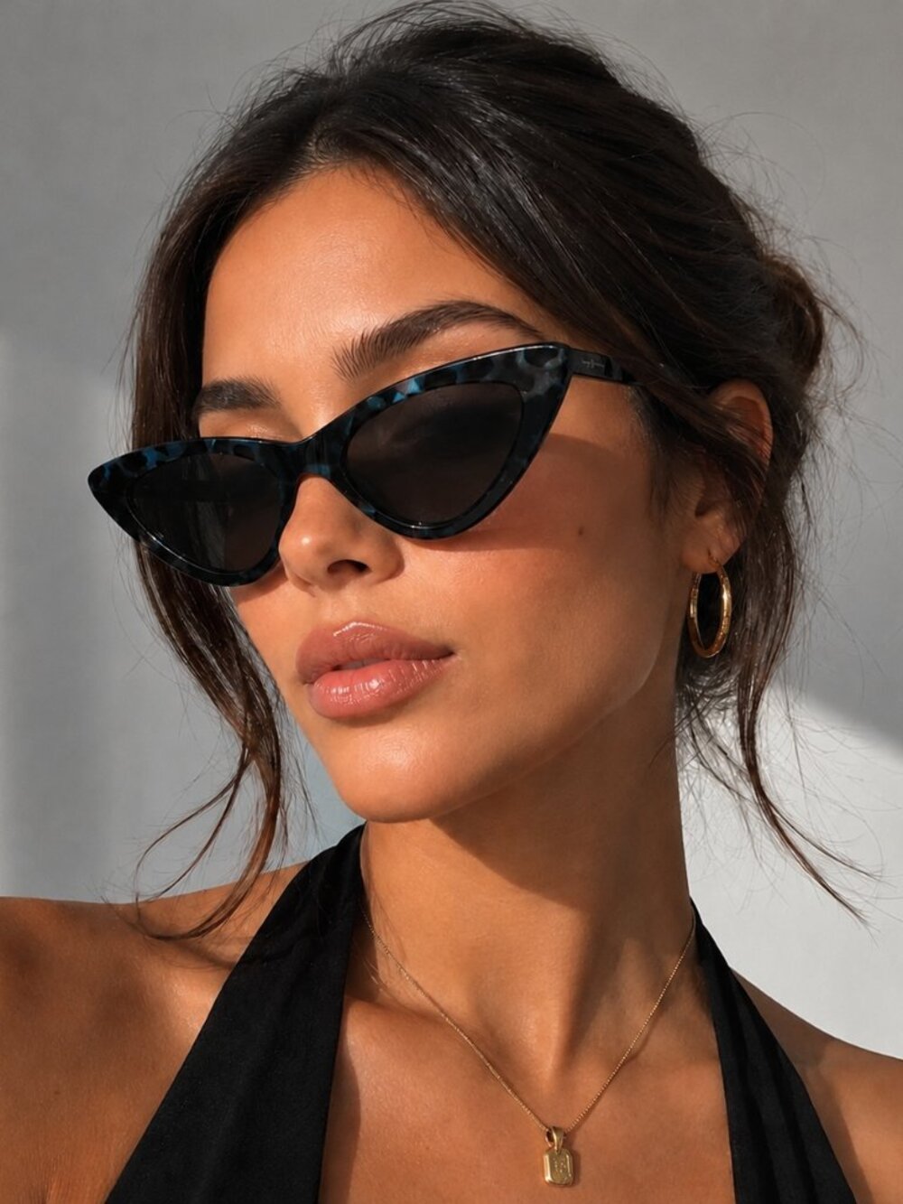 WORTHINGTON Blue Multicolor Tortoise Cat Eye Sunglasses Retro Chic Womens